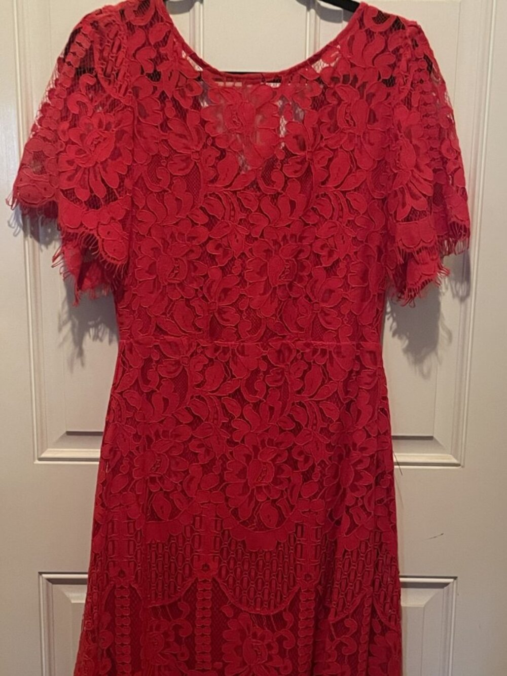 LULUs XL Pearson Red Lace Short Sleeve Dress